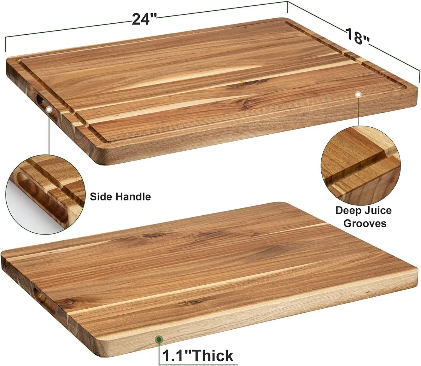 Acacia Wooden Butcher Block Cutting Board With Side Handles