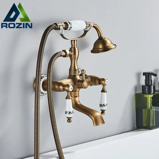 Antique Brass Bathtub Shower Faucet Set