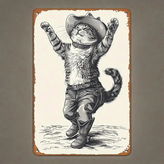 Tin Sign Cowboy Cat Wall Decor