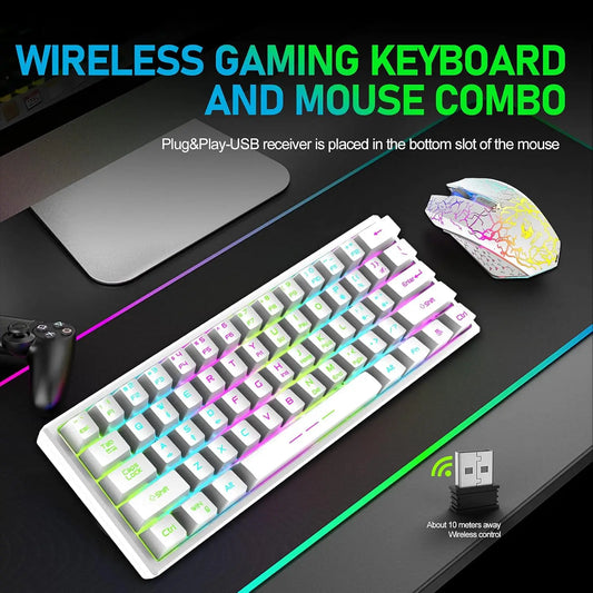 Wireless Gaming Keyboard and Mouse Combo, Rainbow LED Backlight
