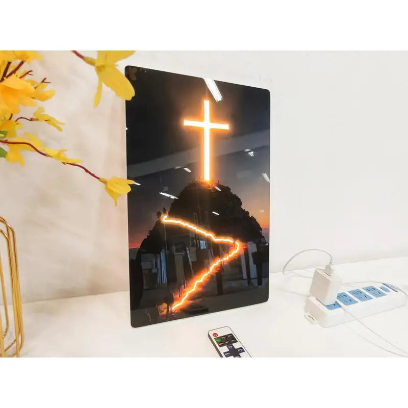 24x16 Inch LED Cross Wall Art - with Remote