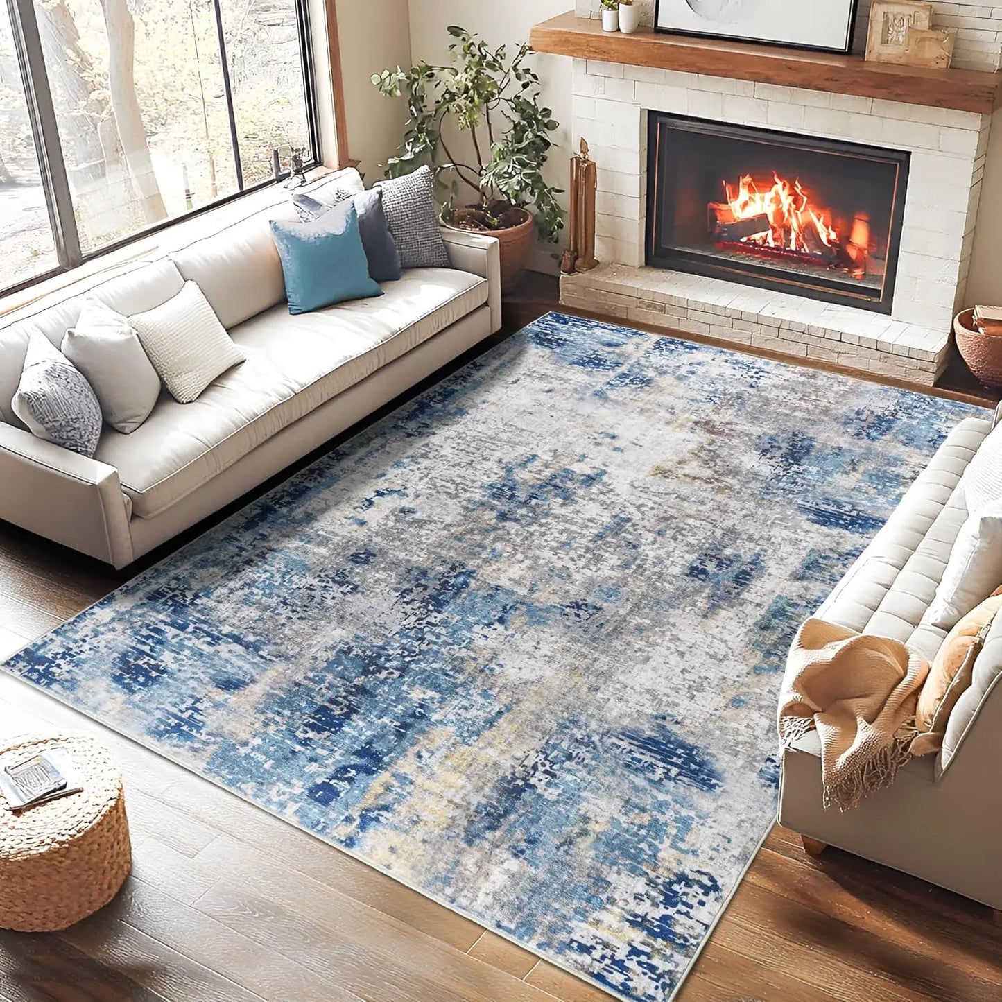 Modern Abstract Area Rug,, Machine Washable, Non Slip Carpet