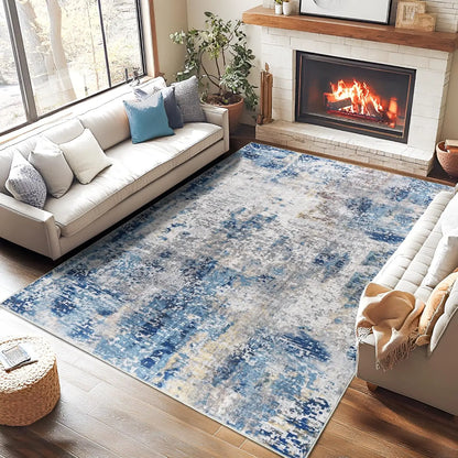 Modern Abstract Area Rug,, Machine Washable, Non Slip Carpet