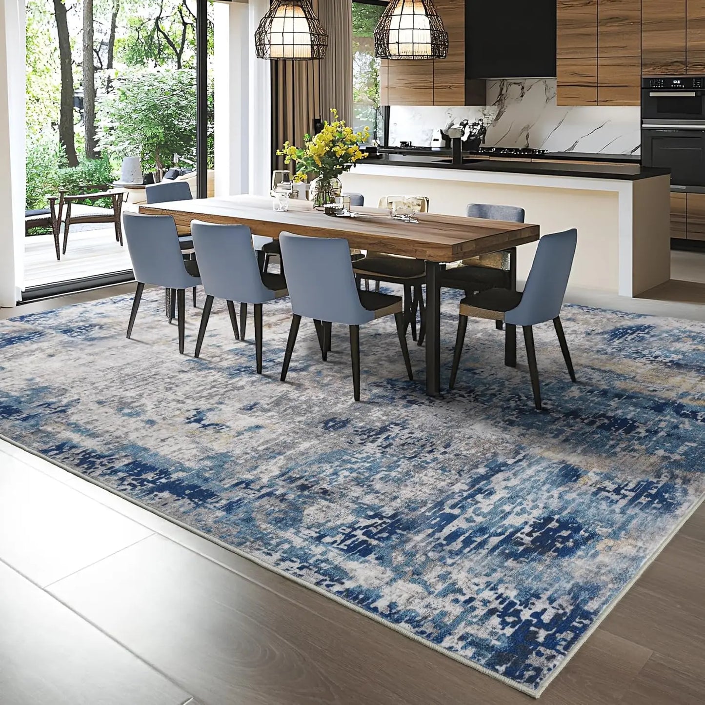 Modern Abstract Area Rug,, Machine Washable, Non Slip Carpet