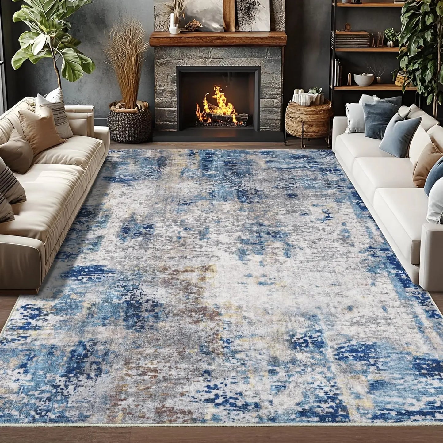 Modern Abstract Area Rug,, Machine Washable, Non Slip Carpet