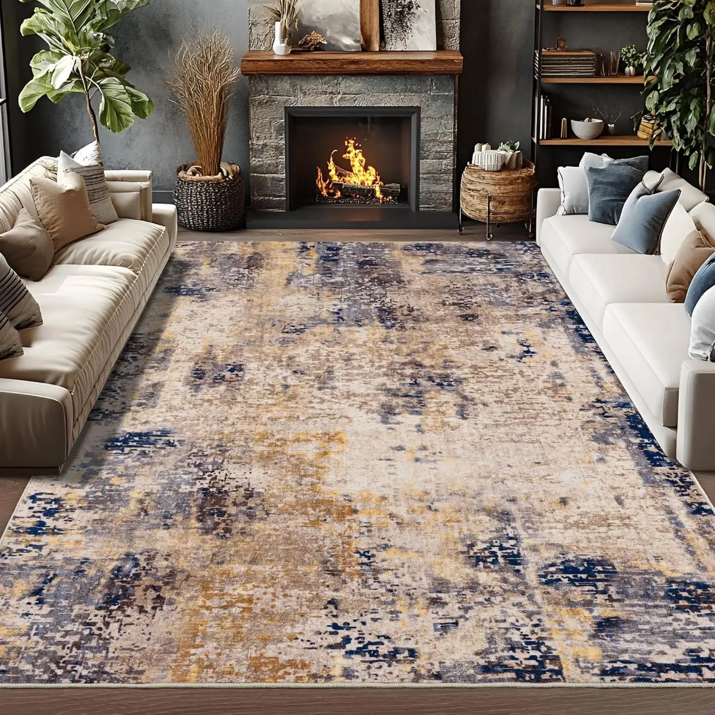 Modern Abstract Area Rug,, Machine Washable, Non Slip Carpet