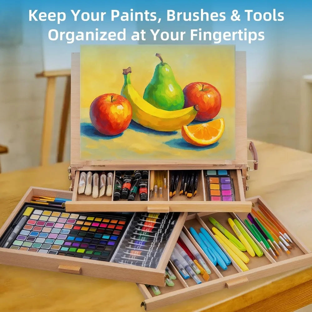 Portable Beechwood Desktop Art Easel with 3 Drawers