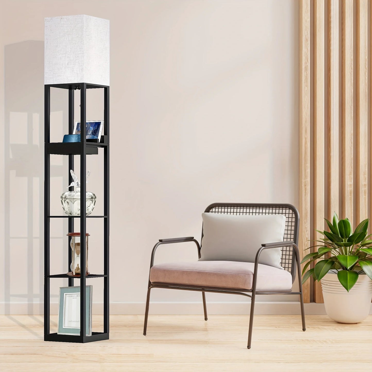 67" Column Floor Lamp with Shelves, USB Ports