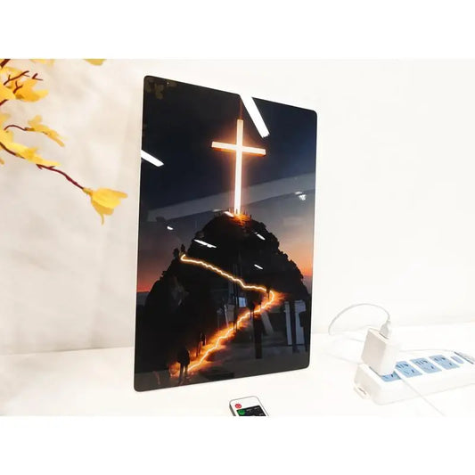 24x16 Inch LED Cross Wall Art - with Remote