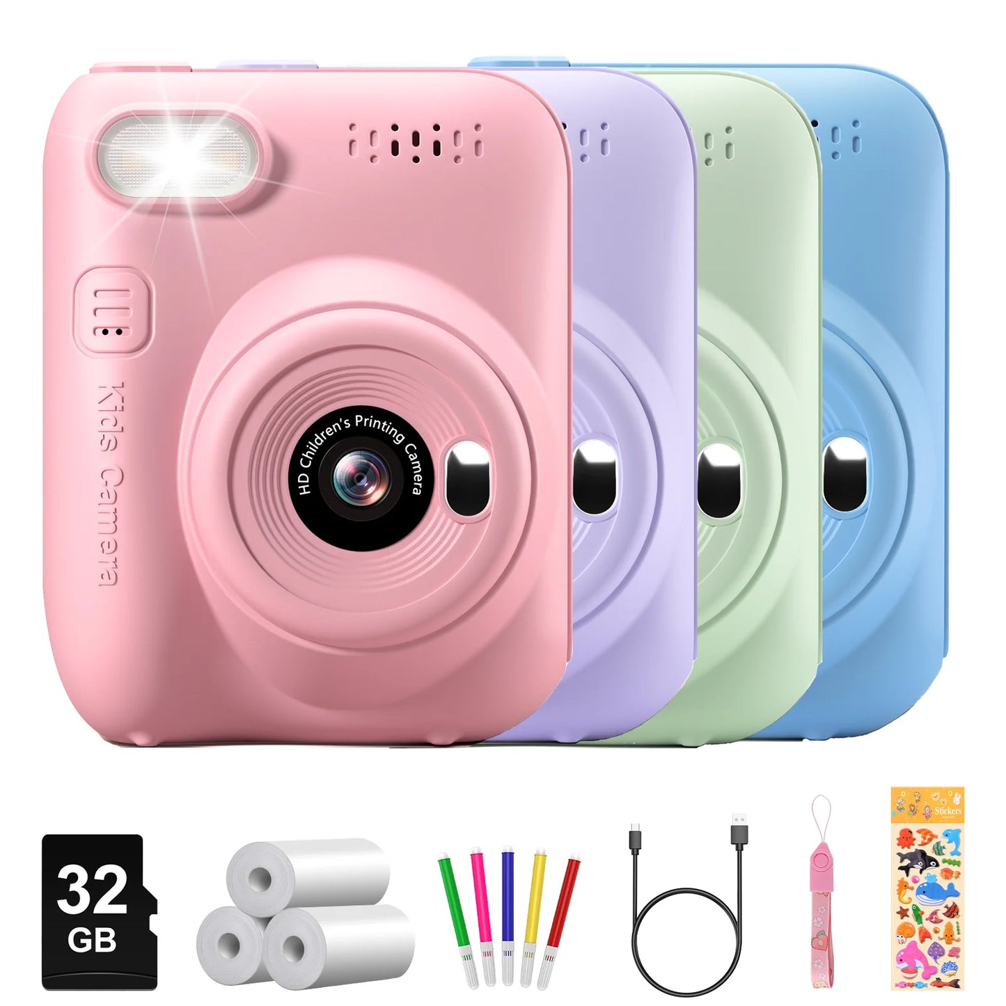 Instant Print Digital Camera for Kids, with 3 Rolls of Printer Paper