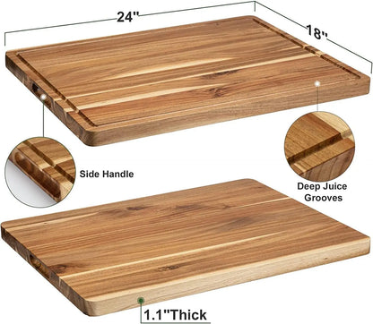 Acacia Wooden Butcher Block Cutting Board With Side Handles