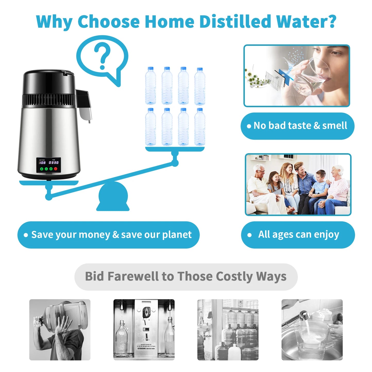 4L Water Distiller Purifier Touch Screen Home Appliance