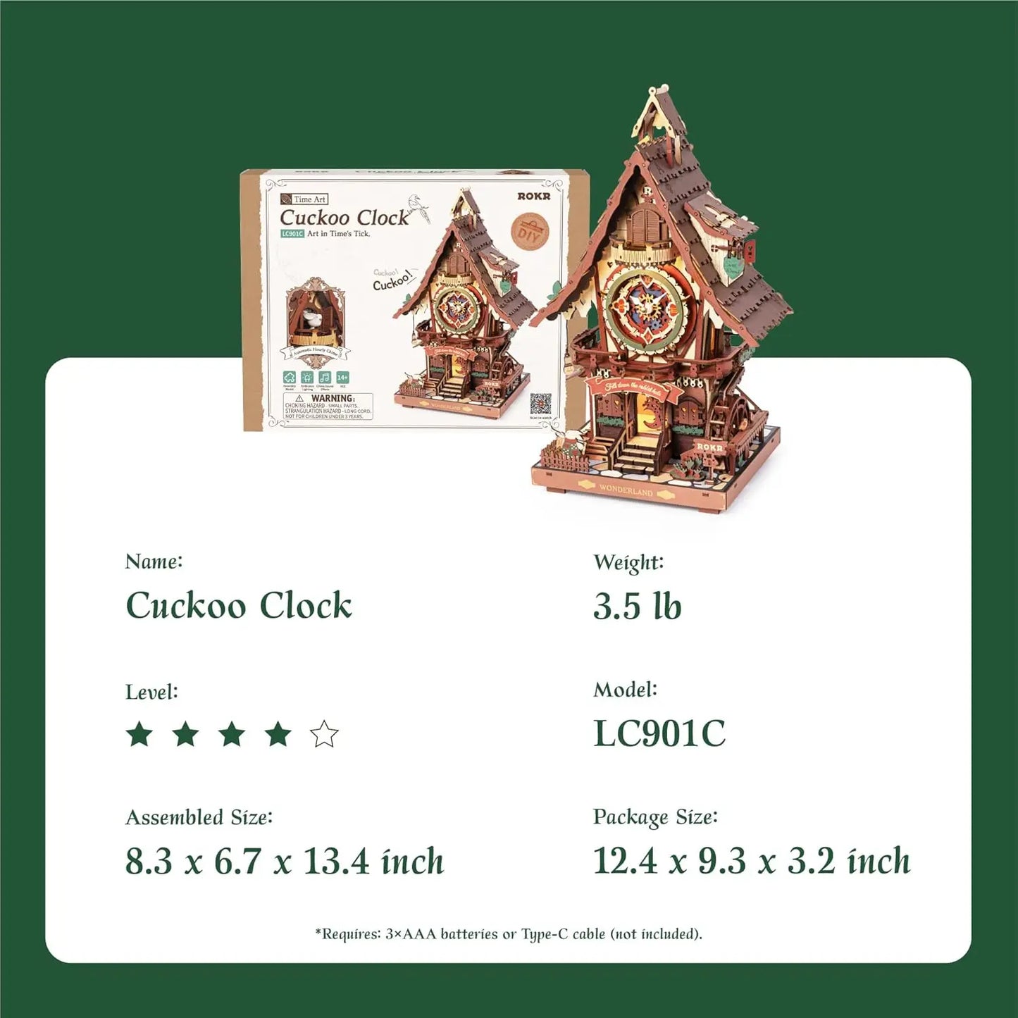 3D Wooden Puzzle Cuckoo Clock Kit Black Forest Style
