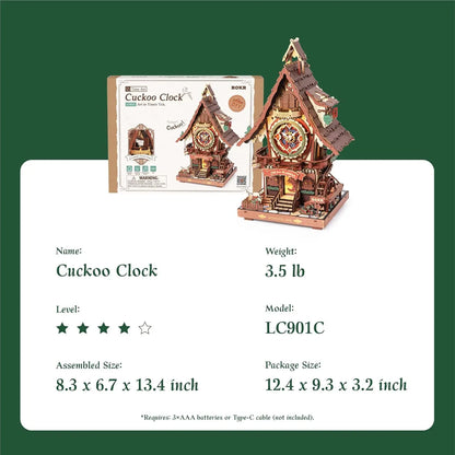 3D Wooden Puzzle Cuckoo Clock Kit Black Forest Style