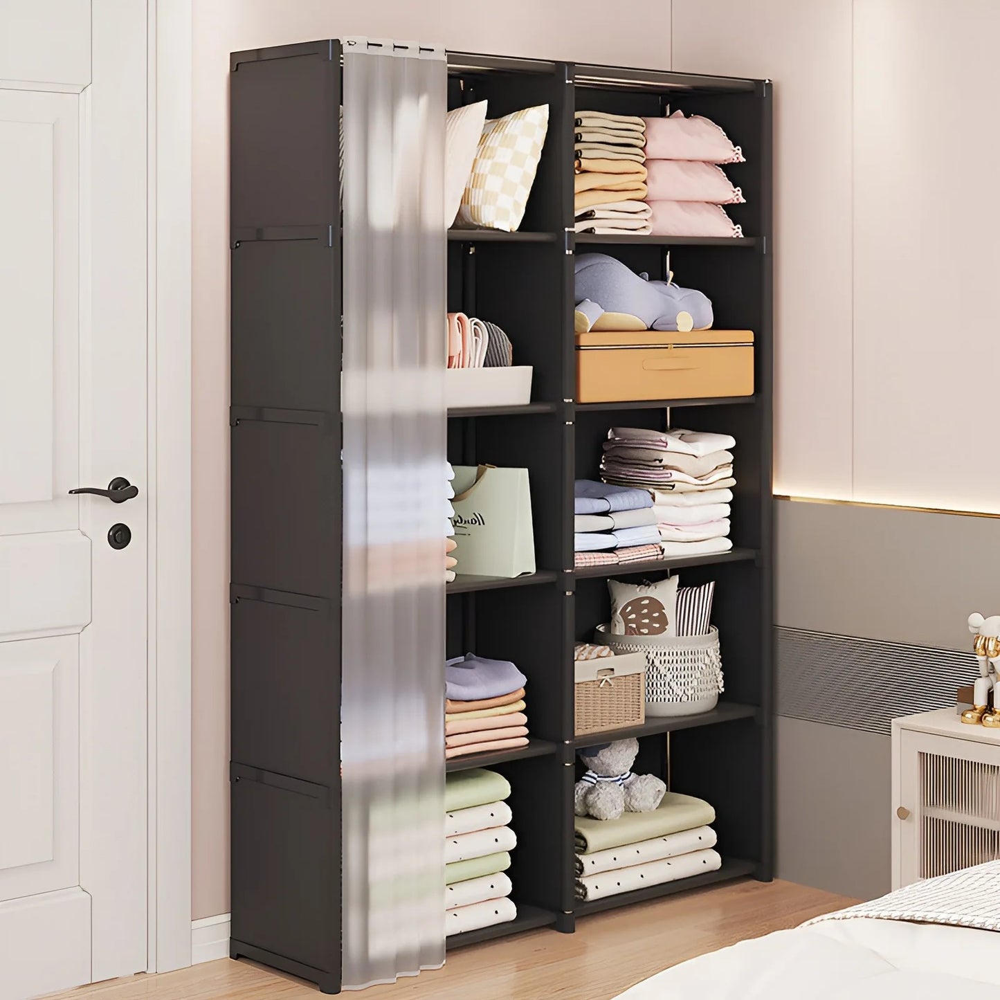 6 Layers Dustproof Bedroom Closet Organizer Bookshelf Cabinet