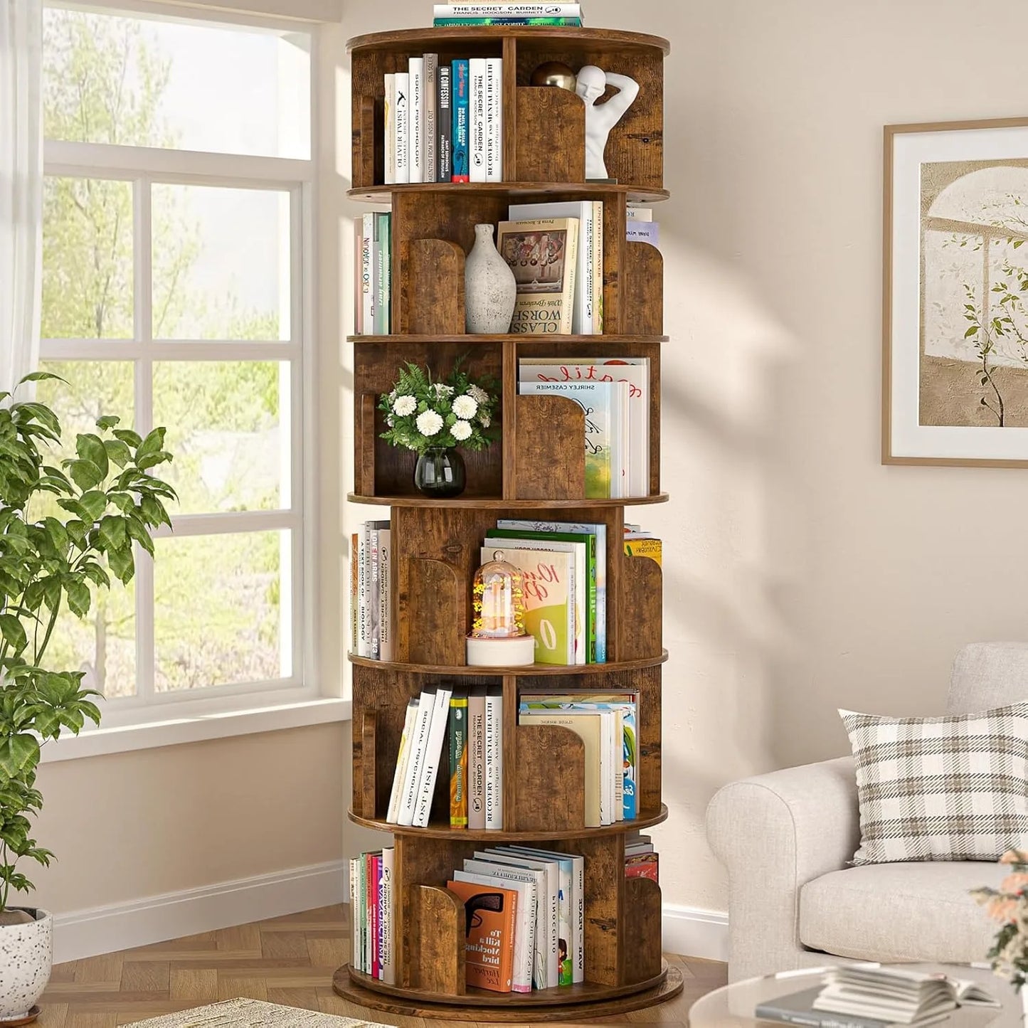 6 Tier Rotating Bookshelf