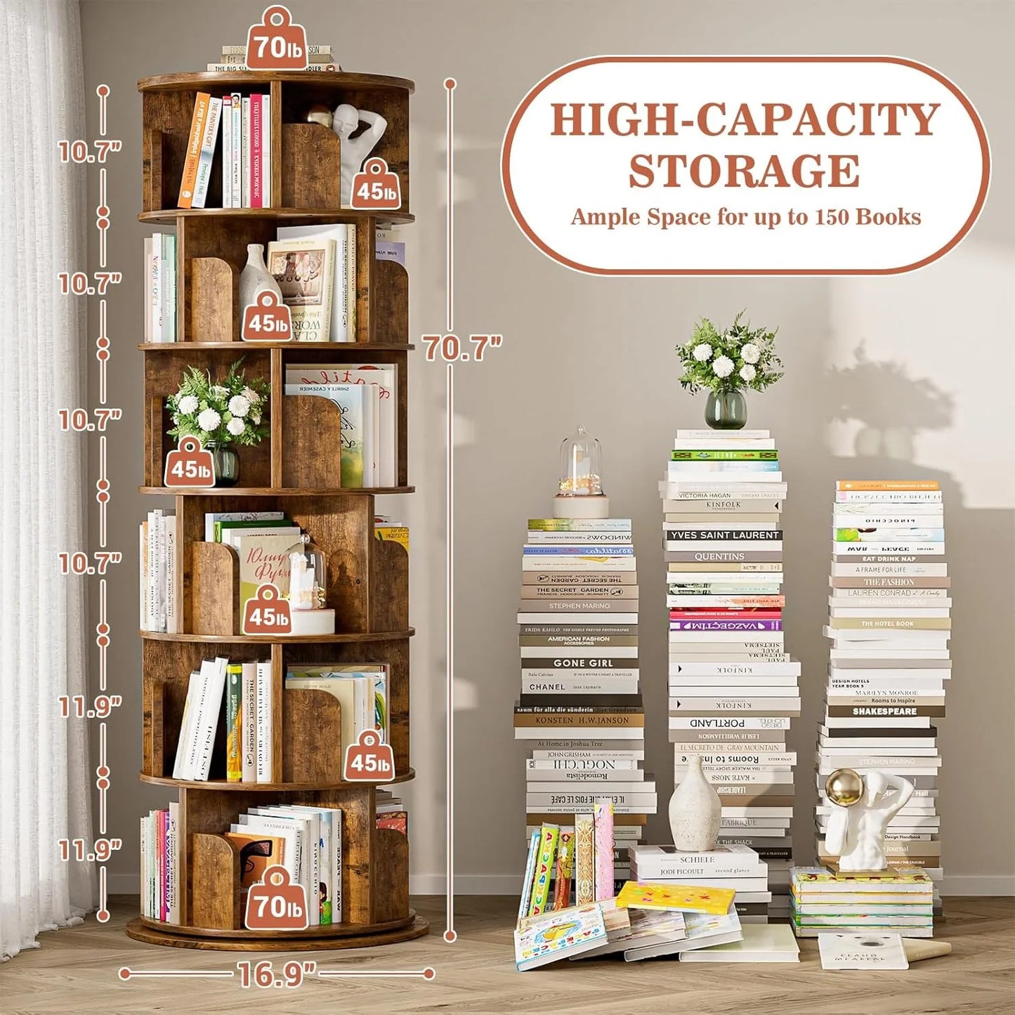 6 Tier Rotating Bookshelf