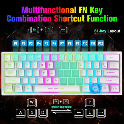 Wireless Gaming Keyboard and Mouse Combo, Rainbow LED Backlight