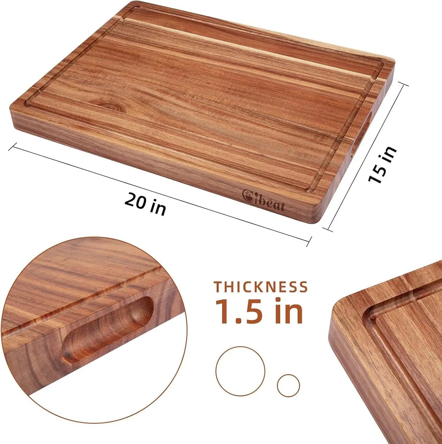 Acacia Wooden Butcher Block Cutting Board With Side Handles