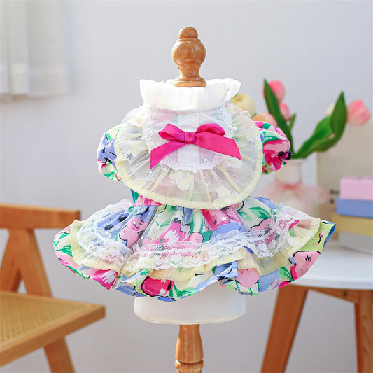 Elegant Floral Lace Embroidered Pet Dress