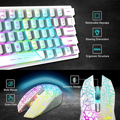 Wireless Gaming Keyboard and Mouse Combo, Rainbow LED Backlight