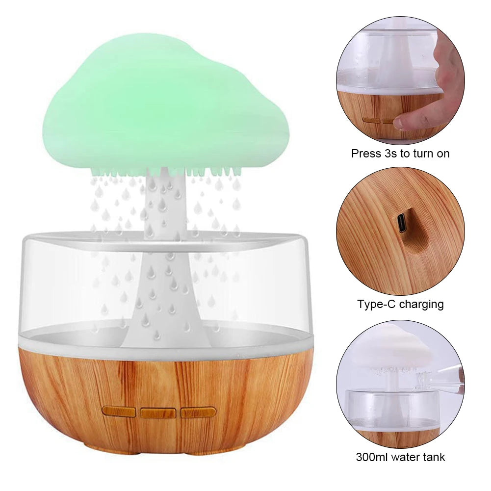300ML Aromatherapy Diffuser with 7 Changing Colors Rain Sounds for Sleeping