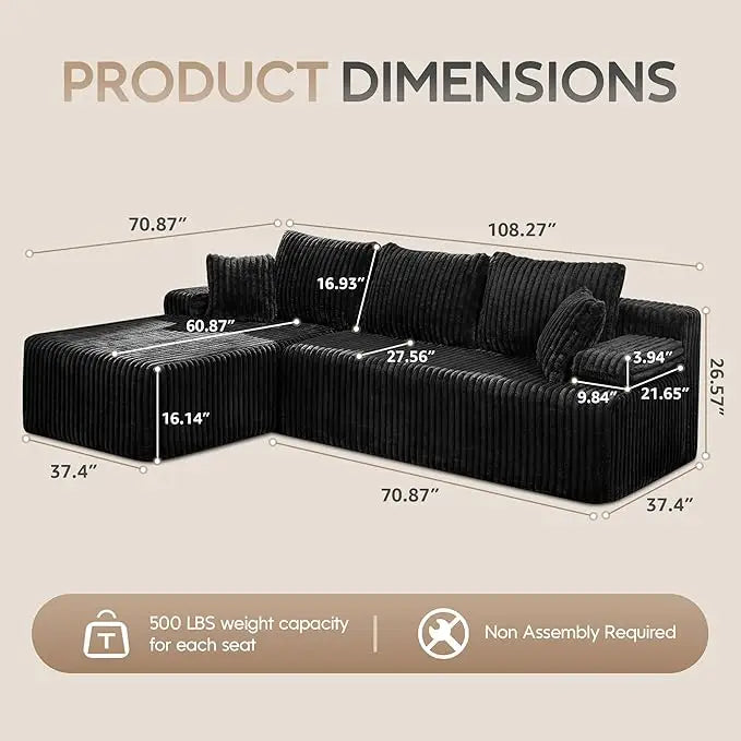 Modular L-Shaped Sectional with Storage Modules