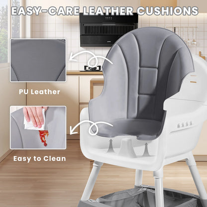 Portable Convertible High Chair with Double-Layer Dinner Plate and Toy Rack