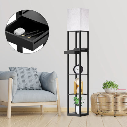 67" Column Floor Lamp with Shelves, USB Ports
