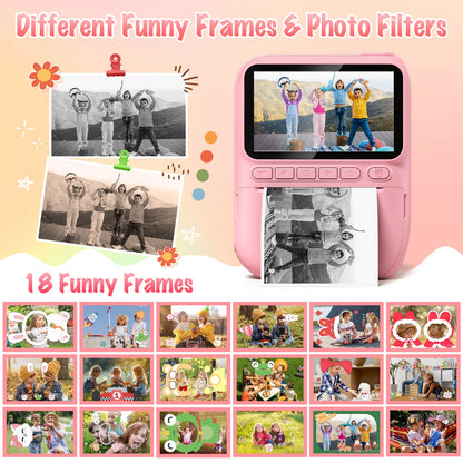 Instant Print Digital Camera for Kids, with 3 Rolls of Printer Paper