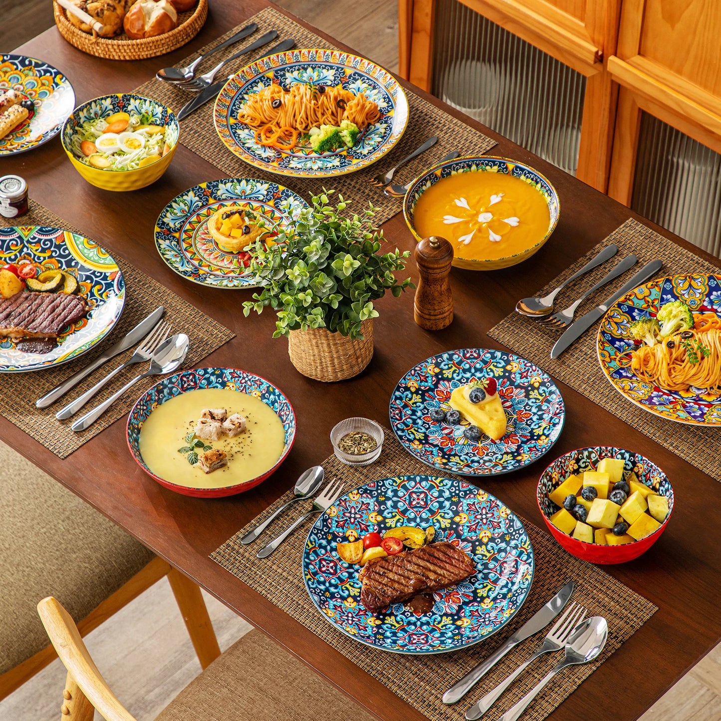Ceramic Dinnerware Set Bohemian Style For 6