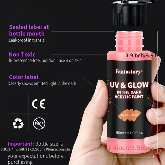 Neon Glow Acrylic Paints, 2IN1 Waterproof Paint
