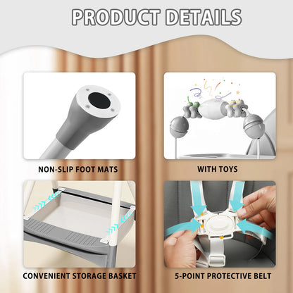 Portable Convertible High Chair with Double-Layer Dinner Plate and Toy Rack