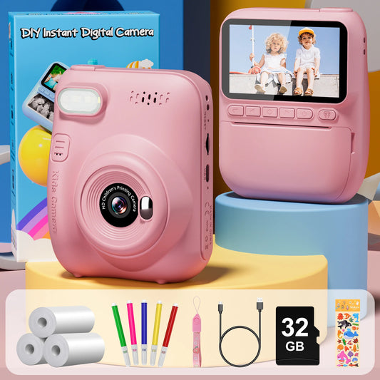 Instant Print Digital Camera for Kids, with 3 Rolls of Printer Paper