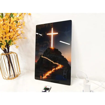 24x16 Inch LED Cross Wall Art - with Remote