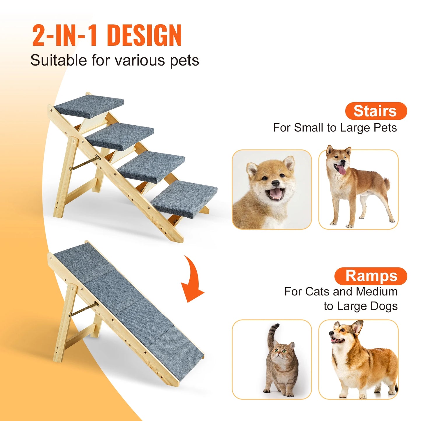 Wooden Pet Steps for Pets of Small to Large Size