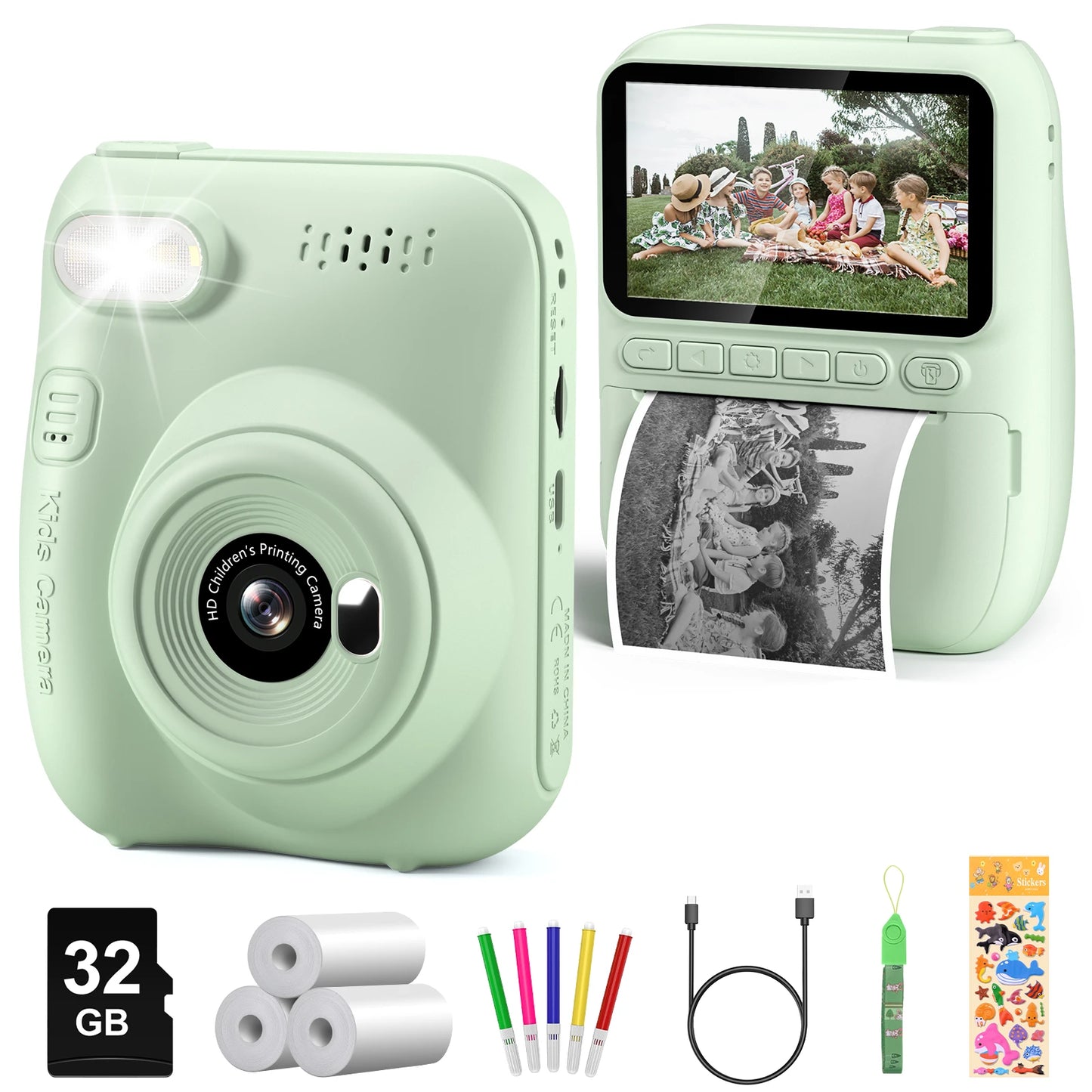 Instant Print Digital Camera for Kids, with 3 Rolls of Printer Paper