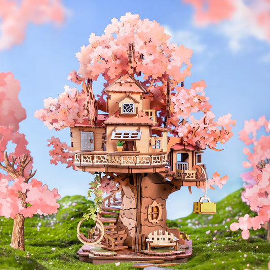Model Kits to Build Sakura Tree House 3D Wooden Puzzles