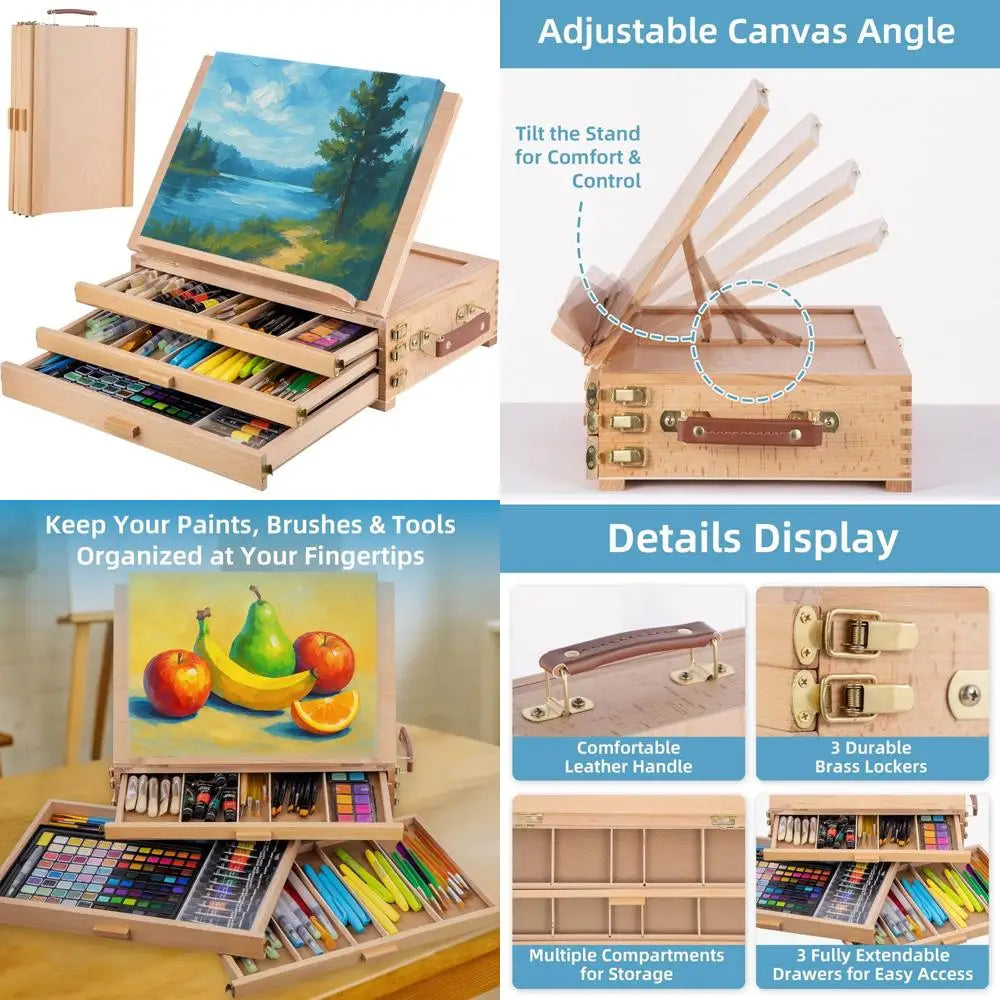 Portable Beechwood Desktop Art Easel with 3 Drawers