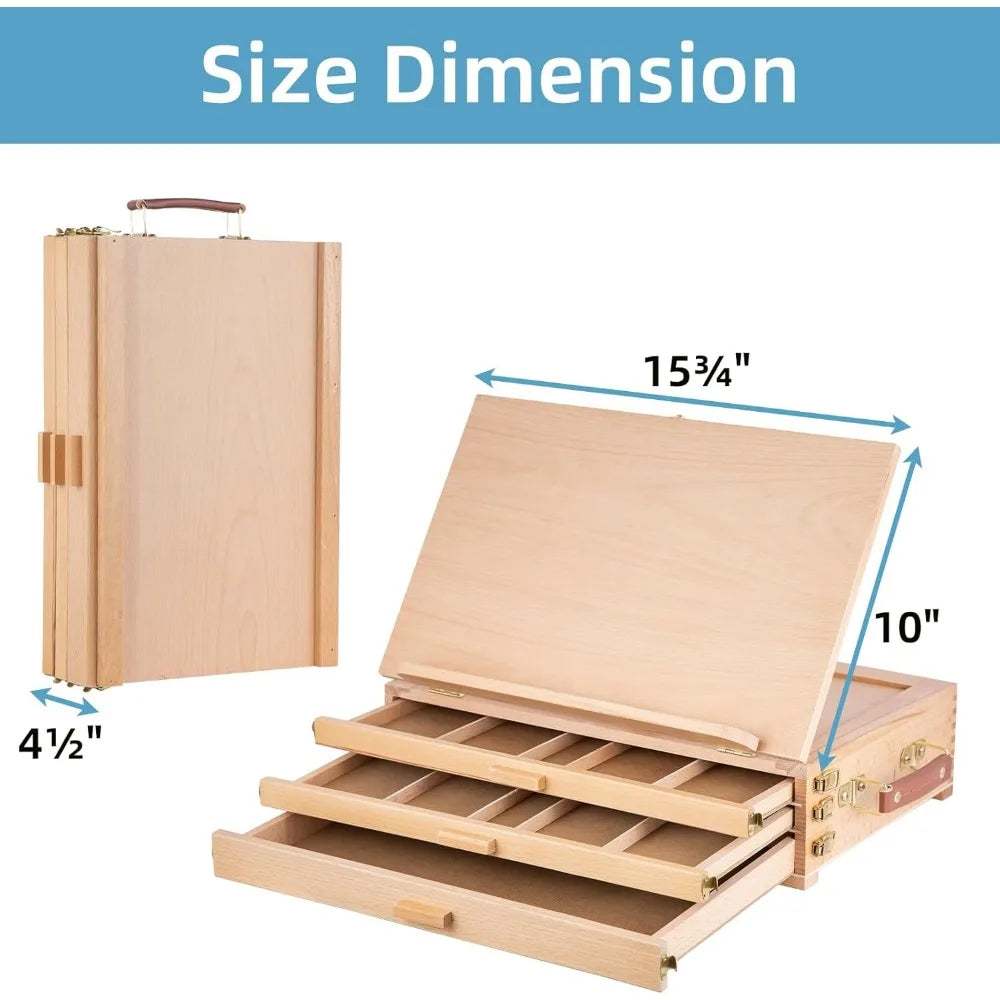 Portable Beechwood Desktop Art Easel with 3 Drawers