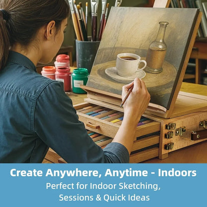 Portable Beechwood Desktop Art Easel with 3 Drawers