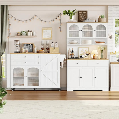 Rolling Kitchen Island on Wheels with Wood Drop Leaf Countertop