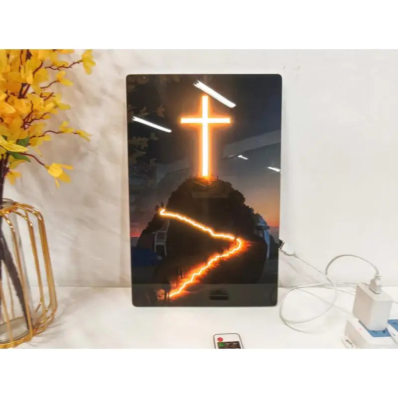 24x16 Inch LED Cross Wall Art - with Remote
