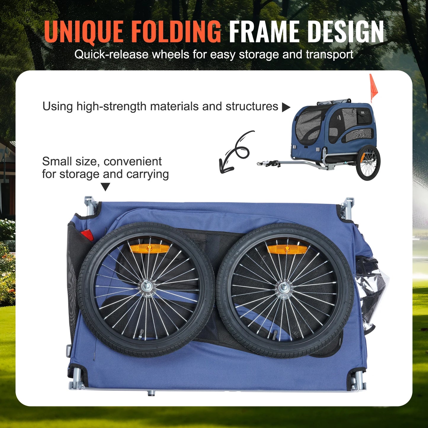 Pet Cart Bicycle Carrier with Reflectors, Collapsible for Travel