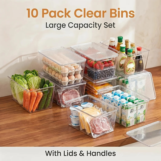10 Pack Clear Stackable Storage Bins with Lids