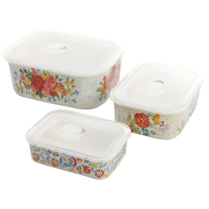 Sweet Rose Rectangular Ceramic Nesting Bowl Set, 6 Piece