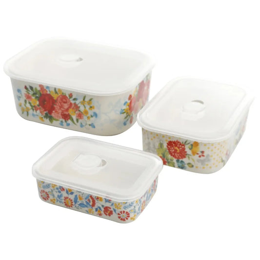 Sweet Rose Rectangular Ceramic Nesting Bowl Set, 6 Piece