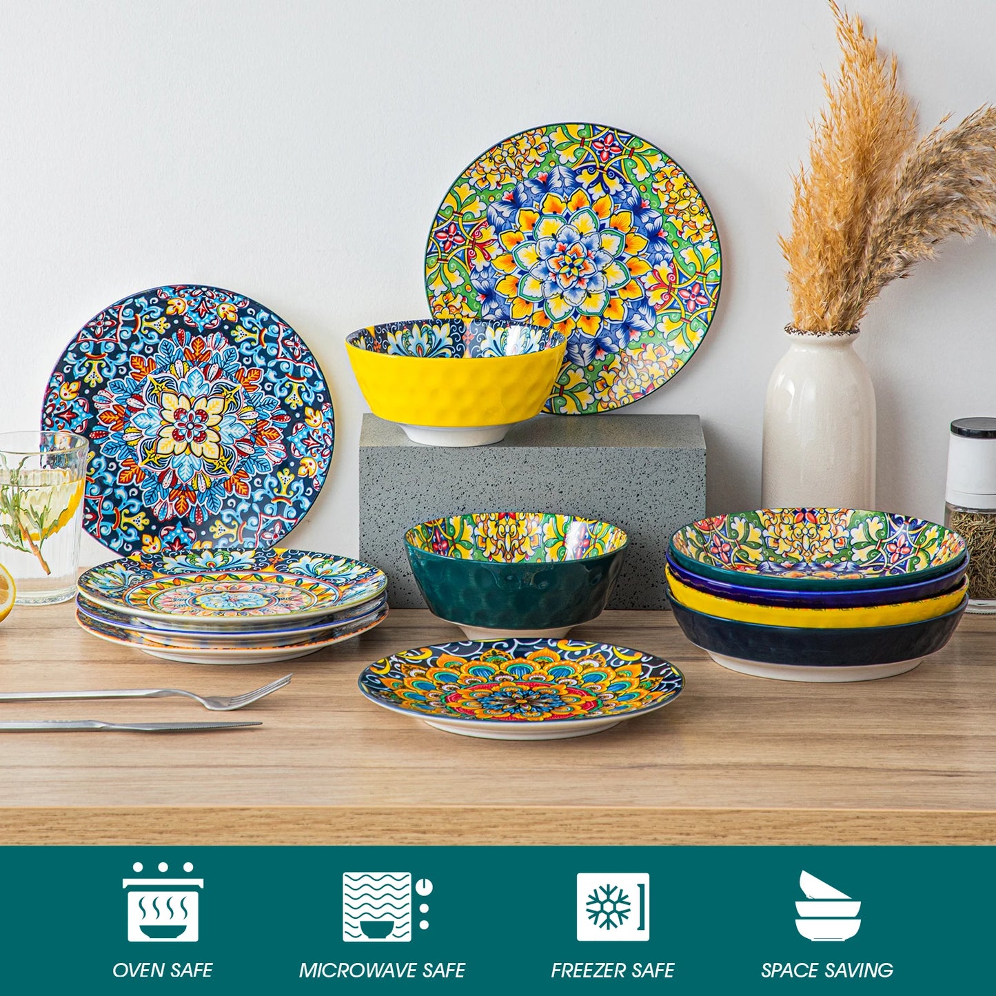 Ceramic Dinnerware Set Bohemian Style For 6