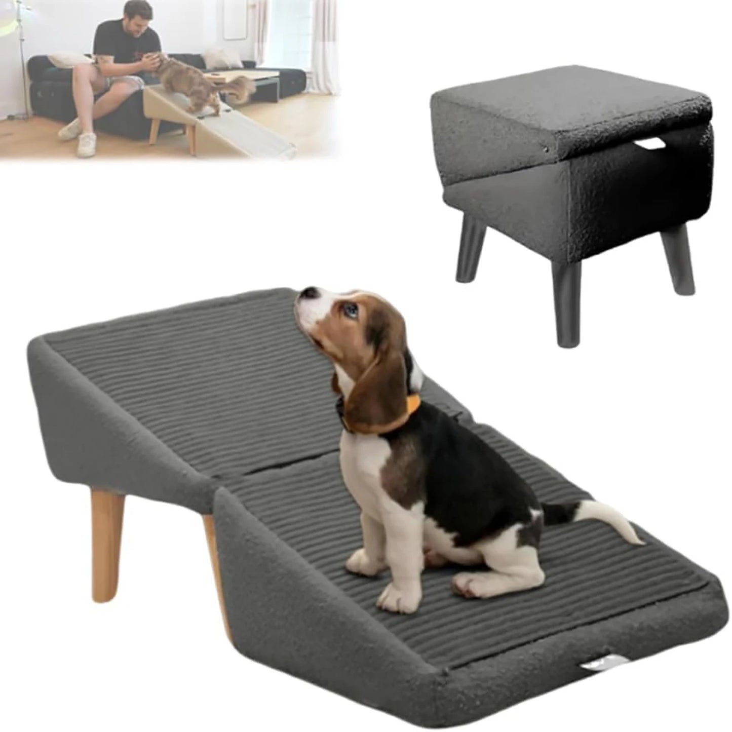 All-in-One Lightweight Folding Pet Ramps Stairs for Couch, Bed
