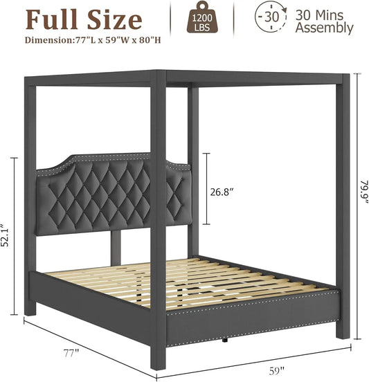 Upholstered Canopy Bed Frame